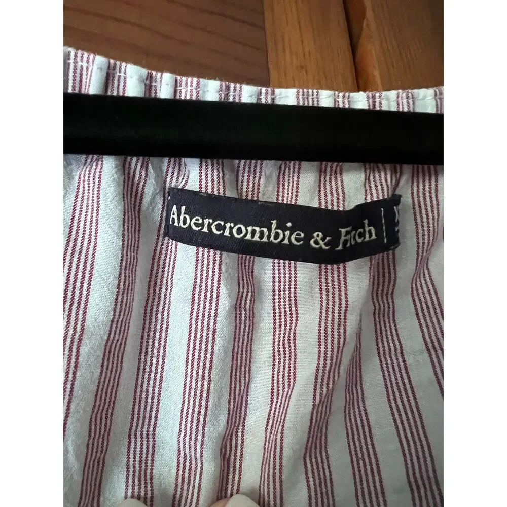 Abercrombie & Fitch Women's Striped Button Front Blouse Top V Neck Red White XS
